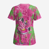 Aloha Hawaii Christmas Scrub Top Mele Kalikimaka Chill Flamingo Palaka Quilt Motifs - Polynesian Pride