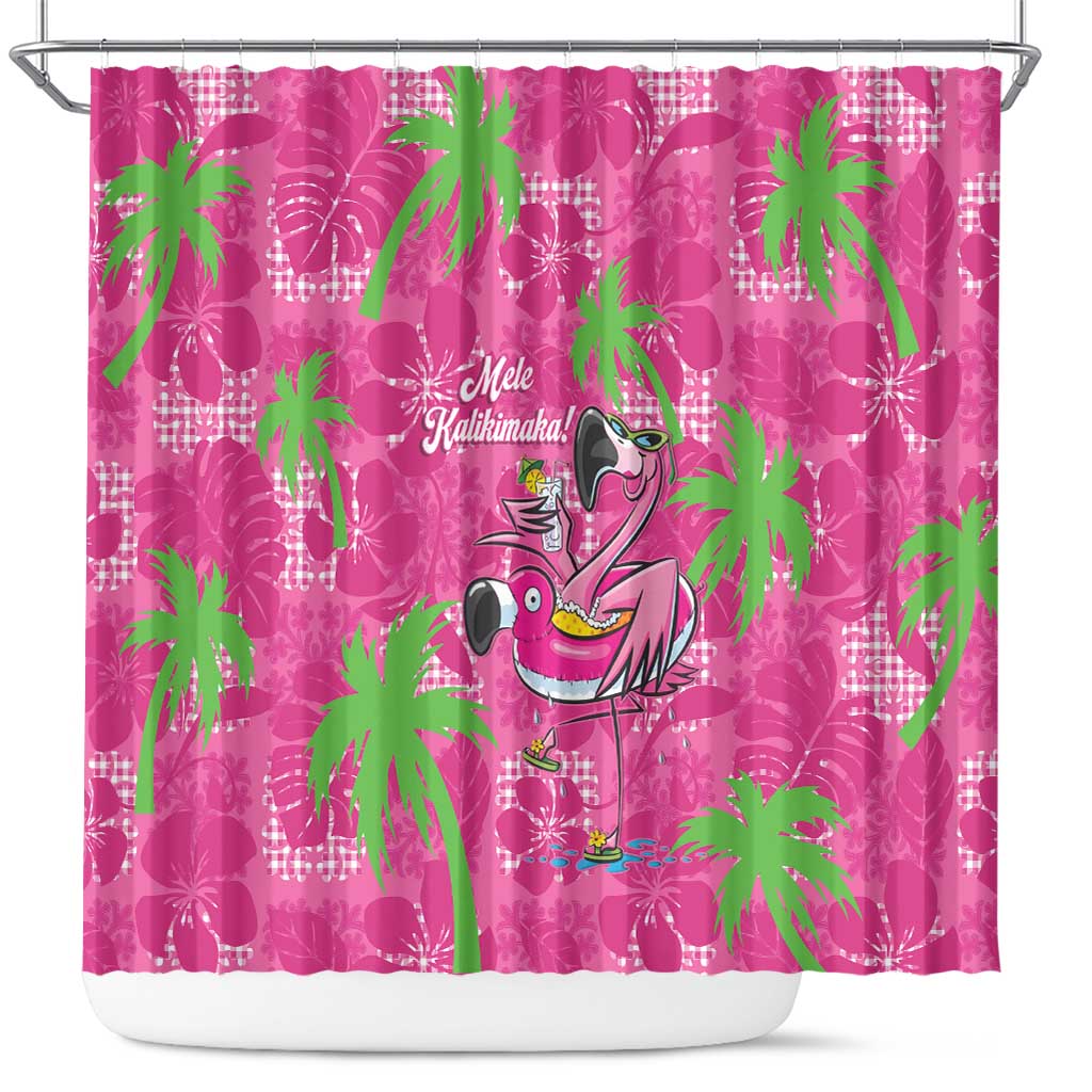 Aloha Hawaii Christmas Shower Curtain Mele Kalikimaka Chill Flamingo Palaka Quilt Motifs - Polynesian Pride