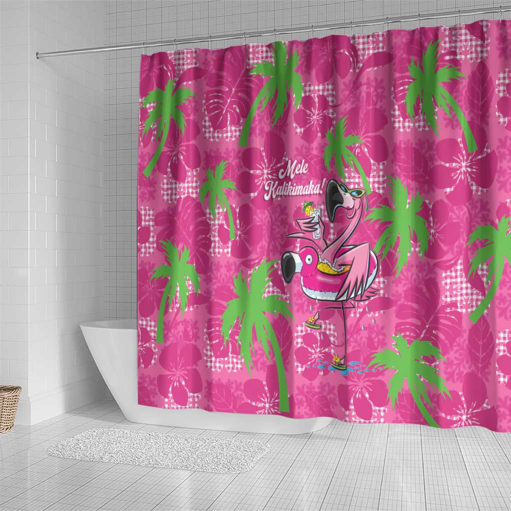 Aloha Hawaii Christmas Shower Curtain Mele Kalikimaka Chill Flamingo Palaka Quilt Motifs - Polynesian Pride