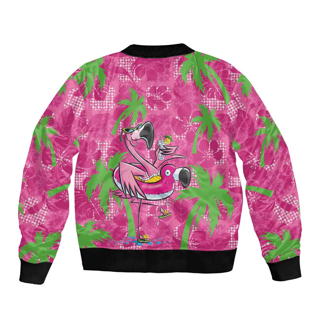 Aloha Hawaii Christmas Sleeve Zip Bomber Jacket Mele Kalikimaka Chill Flamingo Palaka Quilt Motifs - Polynesian Pride