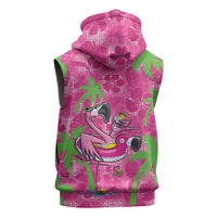 Aloha Hawaii Christmas Sleeveless Zip Hoodie Mele Kalikimaka Chill Flamingo Palaka Quilt Motifs - Polynesian Pride