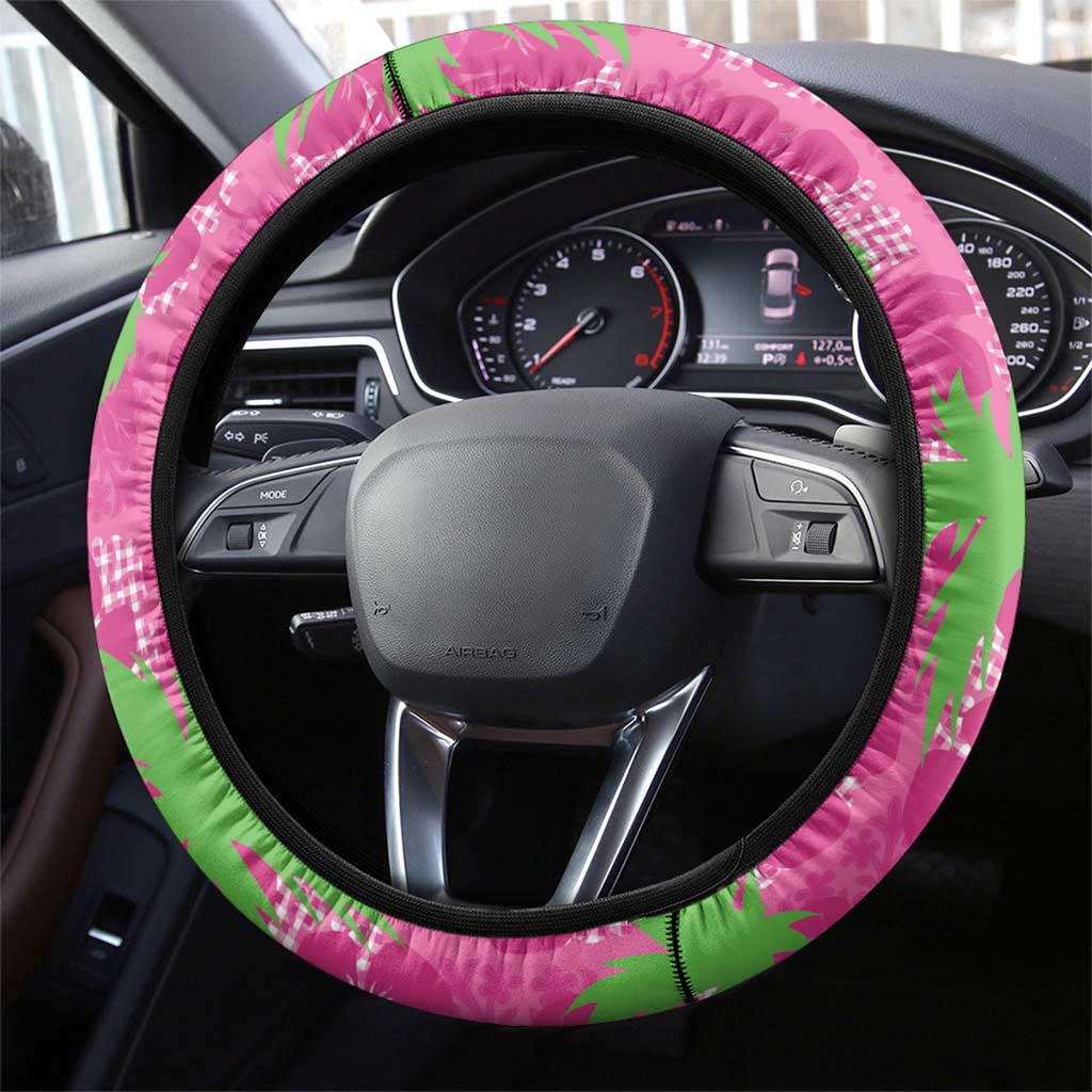 Aloha Hawaii Christmas Steering Wheel Cover Mele Kalikimaka Chill Flamingo Palaka Quilt Motifs - Polynesian Pride
