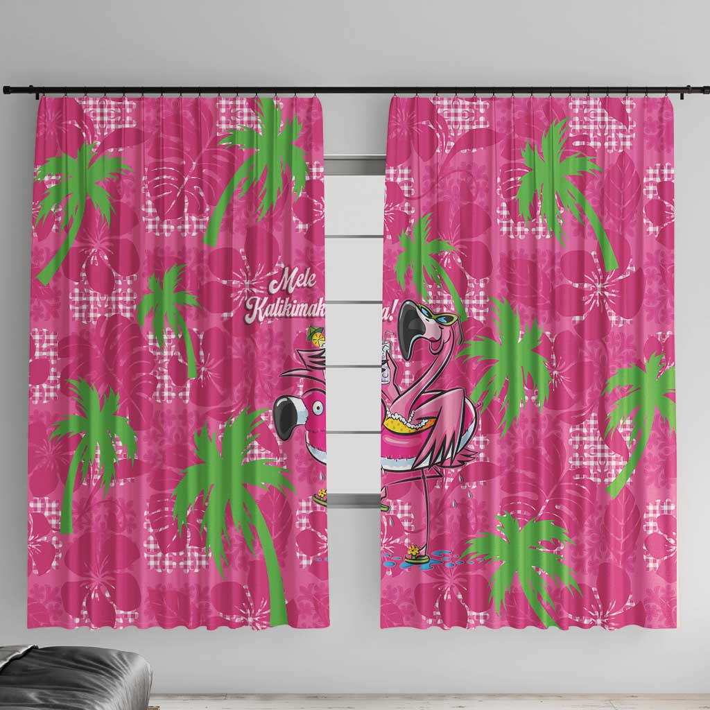 Aloha Hawaii Christmas Window Curtain Mele Kalikimaka Chill Flamingo Palaka Quilt Motifs - Polynesian Pride