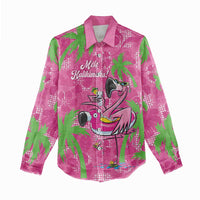 Aloha Hawaii Christmas Women Casual Shirt Mele Kalikimaka Chill Flamingo Palaka Quilt Motifs - Polynesian Pride