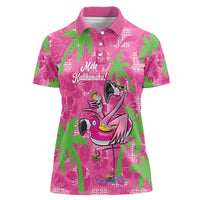 Aloha Hawaii Christmas Women Polo Shirt Mele Kalikimaka Chill Flamingo Palaka Quilt Motifs - Polynesian Pride
