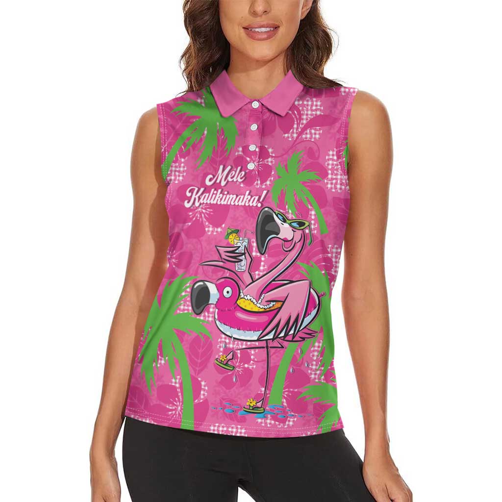 Aloha Hawaii Christmas Women Sleeveless Polo Shirt Mele Kalikimaka Chill Flamingo Palaka Quilt Motifs - Polynesian Pride