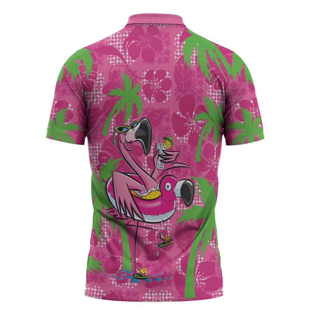 Aloha Hawaii Christmas Zipper Polo Shirt Mele Kalikimaka Chill Flamingo Palaka Quilt Motifs - Polynesian Pride