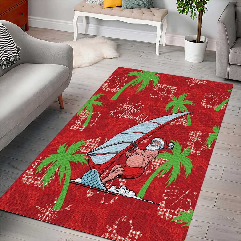 Aloha Hawaii Christmas Area Rug Mele Kalikimaka Windsurfing Santa Palaka Quilt Motifs - Polynesian Pride