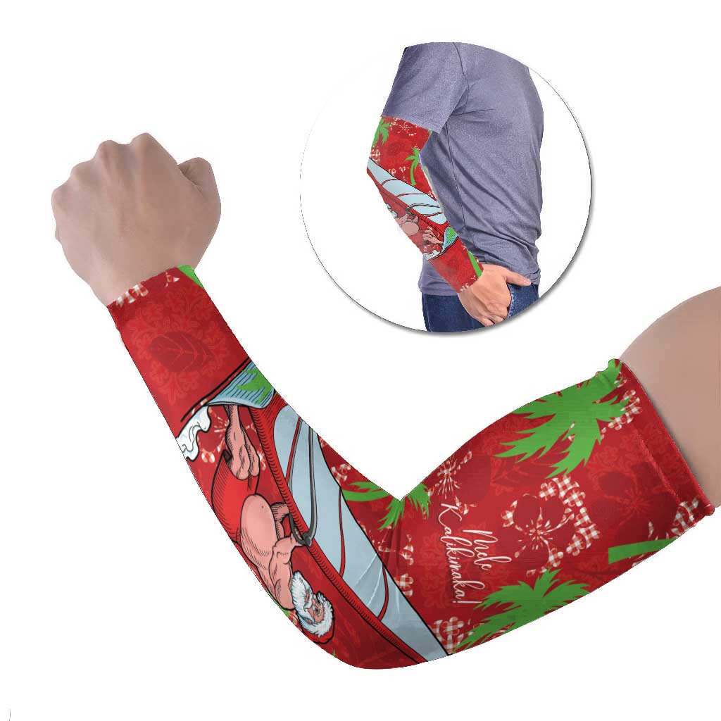 Aloha Hawaii Christmas Arm Sleeves Mele Kalikimaka Windsurfing Santa Palaka Quilt Motifs - Polynesian Pride
