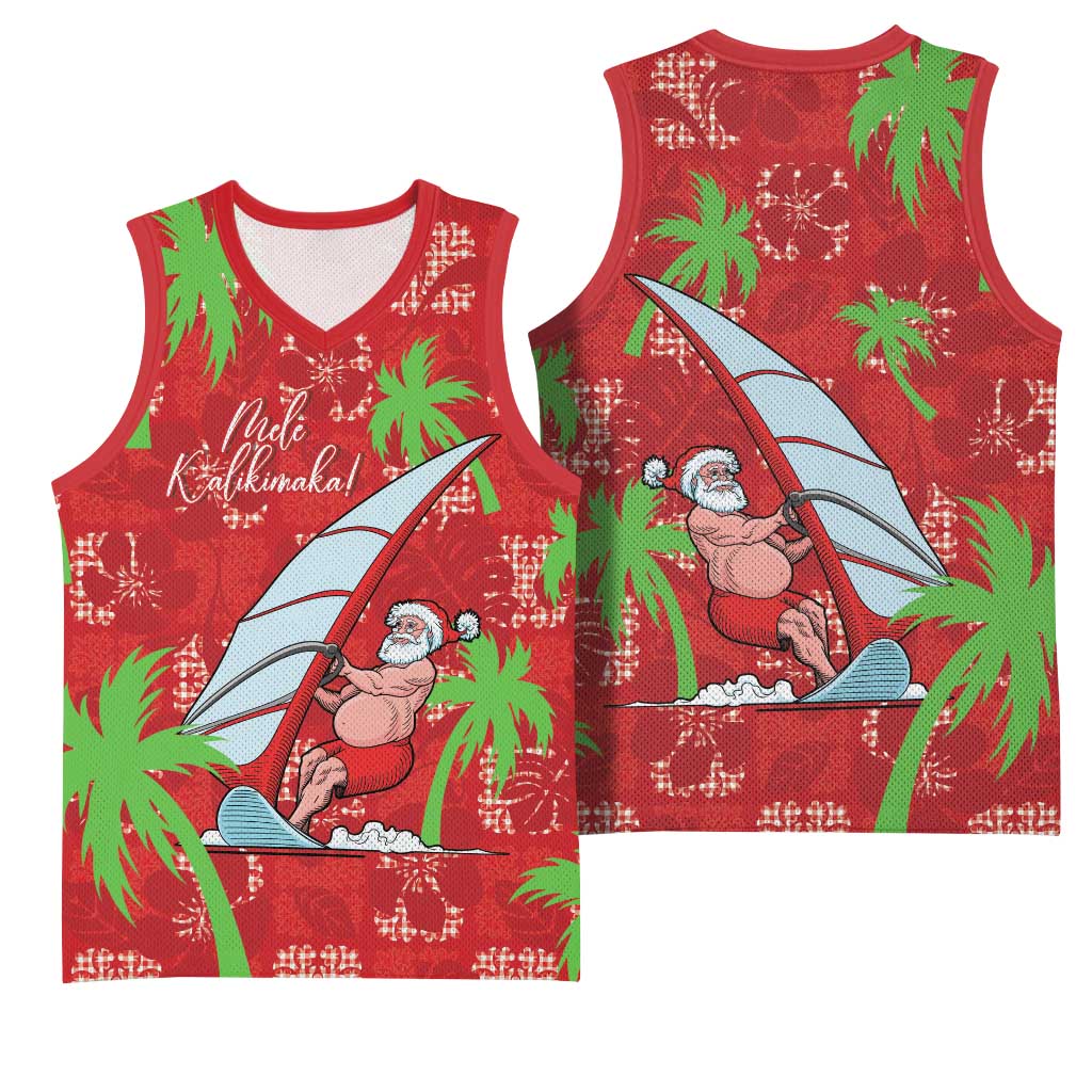 Aloha Hawaii Christmas Basketball Jersey Mele Kalikimaka Windsurfing Santa Palaka Quilt Motifs - Polynesian Pride