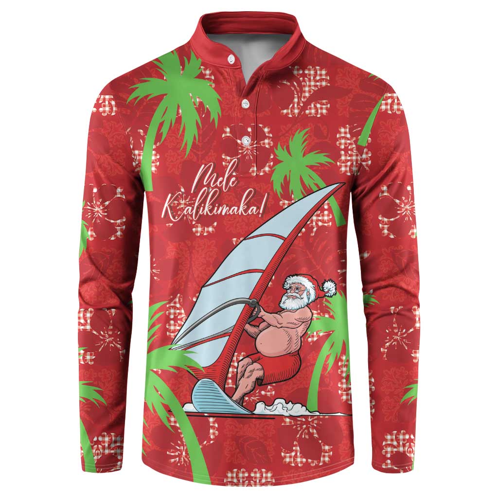 Aloha Hawaii Christmas Button Sweatshirt Mele Kalikimaka Windsurfing Santa Palaka Quilt Motifs - Polynesian Pride