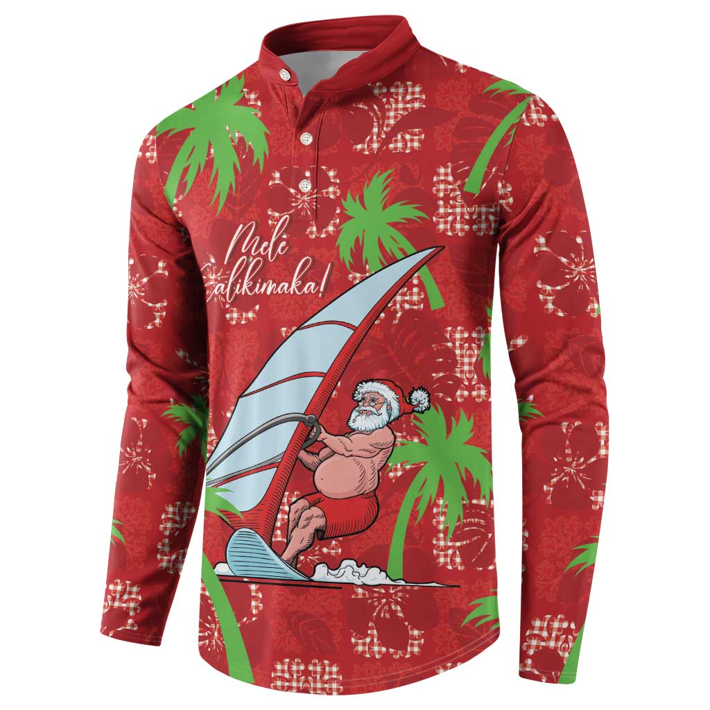 Aloha Hawaii Christmas Button Sweatshirt Mele Kalikimaka Windsurfing Santa Palaka Quilt Motifs - Polynesian Pride