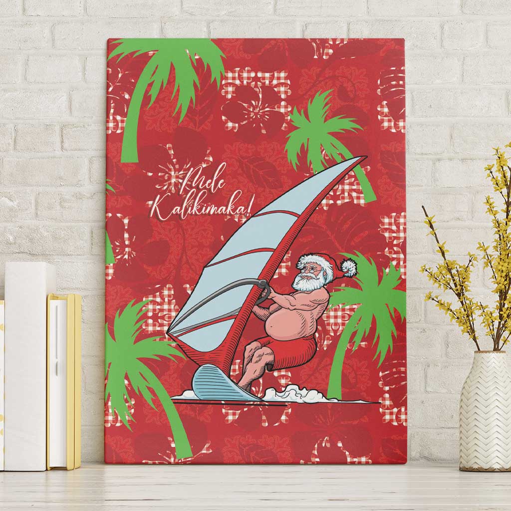 Aloha Hawaii Christmas Canvas Wall Art Mele Kalikimaka Windsurfing Santa Palaka Quilt Motifs - Polynesian Pride