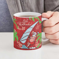 Aloha Hawaii Christmas Ceramic Mug Mele Kalikimaka Windsurfing Santa Palaka Quilt Motifs - Polynesian Pride