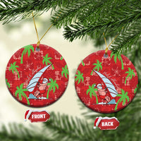 Aloha Hawaii Christmas Ceramic Ornament Mele Kalikimaka Windsurfing Santa Palaka Quilt Motifs - Polynesian Pride