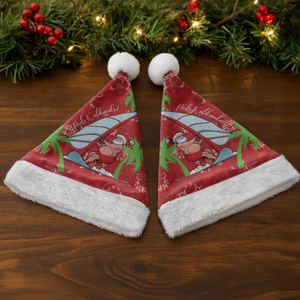 Aloha Hawaii Christmas Santa Hat Mele Kalikimaka Windsurfing Santa Palaka Quilt Motifs - Polynesian Pride
