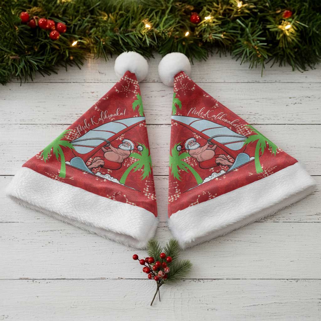 Aloha Hawaii Christmas Santa Hat Mele Kalikimaka Windsurfing Santa Palaka Quilt Motifs - Polynesian Pride