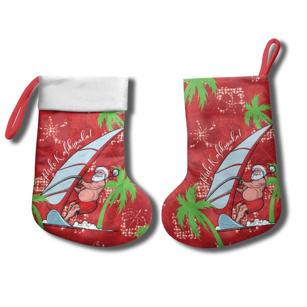 Aloha Hawaii Christmas Stocking Mele Kalikimaka Windsurfing Santa Palaka Quilt Motifs - Polynesian Pride