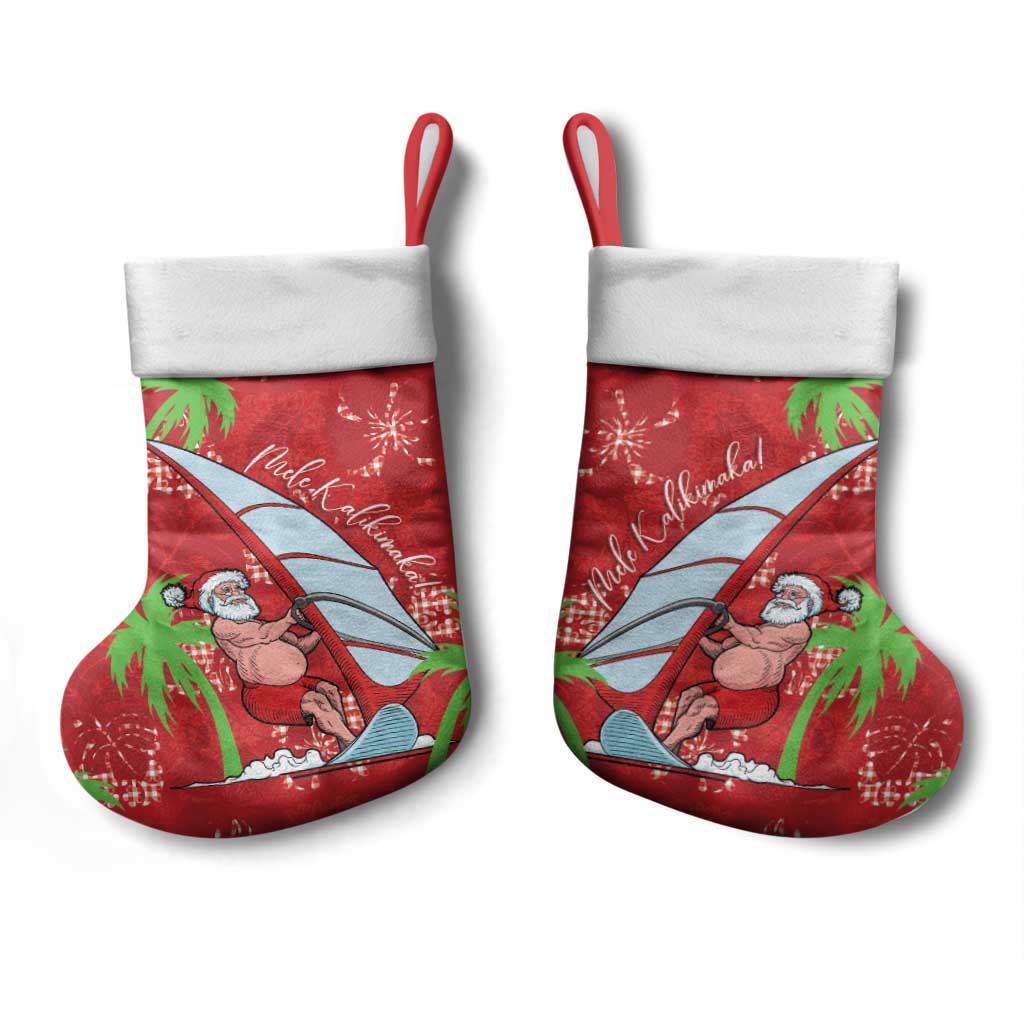 Aloha Hawaii Christmas Stocking Mele Kalikimaka Windsurfing Santa Palaka Quilt Motifs - Polynesian Pride