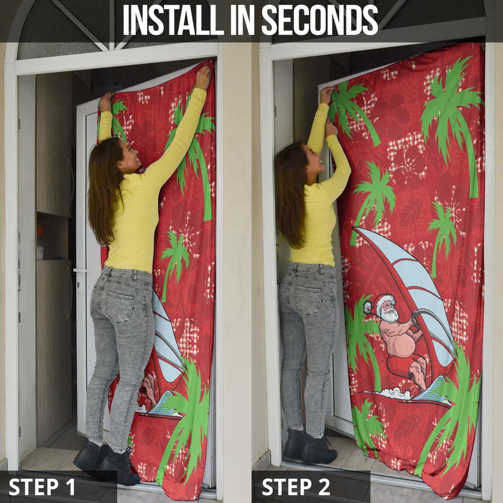 Aloha Hawaii Christmas Door Cover Mele Kalikimaka Windsurfing Santa Palaka Quilt Motifs - Polynesian Pride