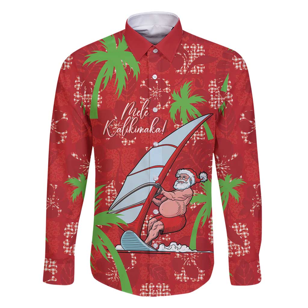 Aloha Hawaii Christmas Family Matching Long Sleeve Bodycon Dress and Hawaiian Shirt Mele Kalikimaka Windsurfing Santa Palaka Quilt Motifs - Polynesian Pride
