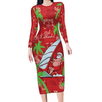 Aloha Hawaii Christmas Family Matching Long Sleeve Bodycon Dress and Hawaiian Shirt Mele Kalikimaka Windsurfing Santa Palaka Quilt Motifs - Polynesian Pride