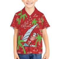 Aloha Hawaii Christmas Family Matching Long Sleeve Bodycon Dress and Hawaiian Shirt Mele Kalikimaka Windsurfing Santa Palaka Quilt Motifs - Polynesian Pride
