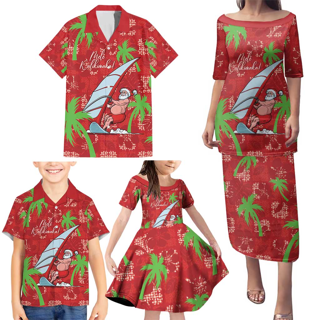 Aloha Hawaii Christmas Family Matching Puletasi and Hawaiian Shirt Mele Kalikimaka Windsurfing Santa Palaka Quilt Motifs - Polynesian Pride