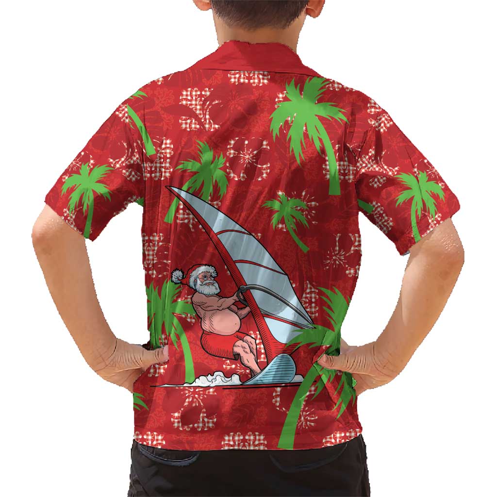Aloha Hawaii Christmas Family Matching Short Sleeve Bodycon Dress and Hawaiian Shirt Mele Kalikimaka Windsurfing Santa Palaka Quilt Motifs - Polynesian Pride
