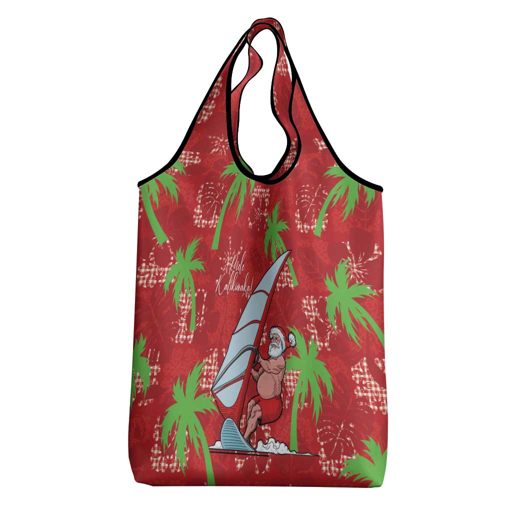 Aloha Hawaii Christmas Grocery Bag Mele Kalikimaka Windsurfing Santa Palaka Quilt Motifs - Polynesian Pride