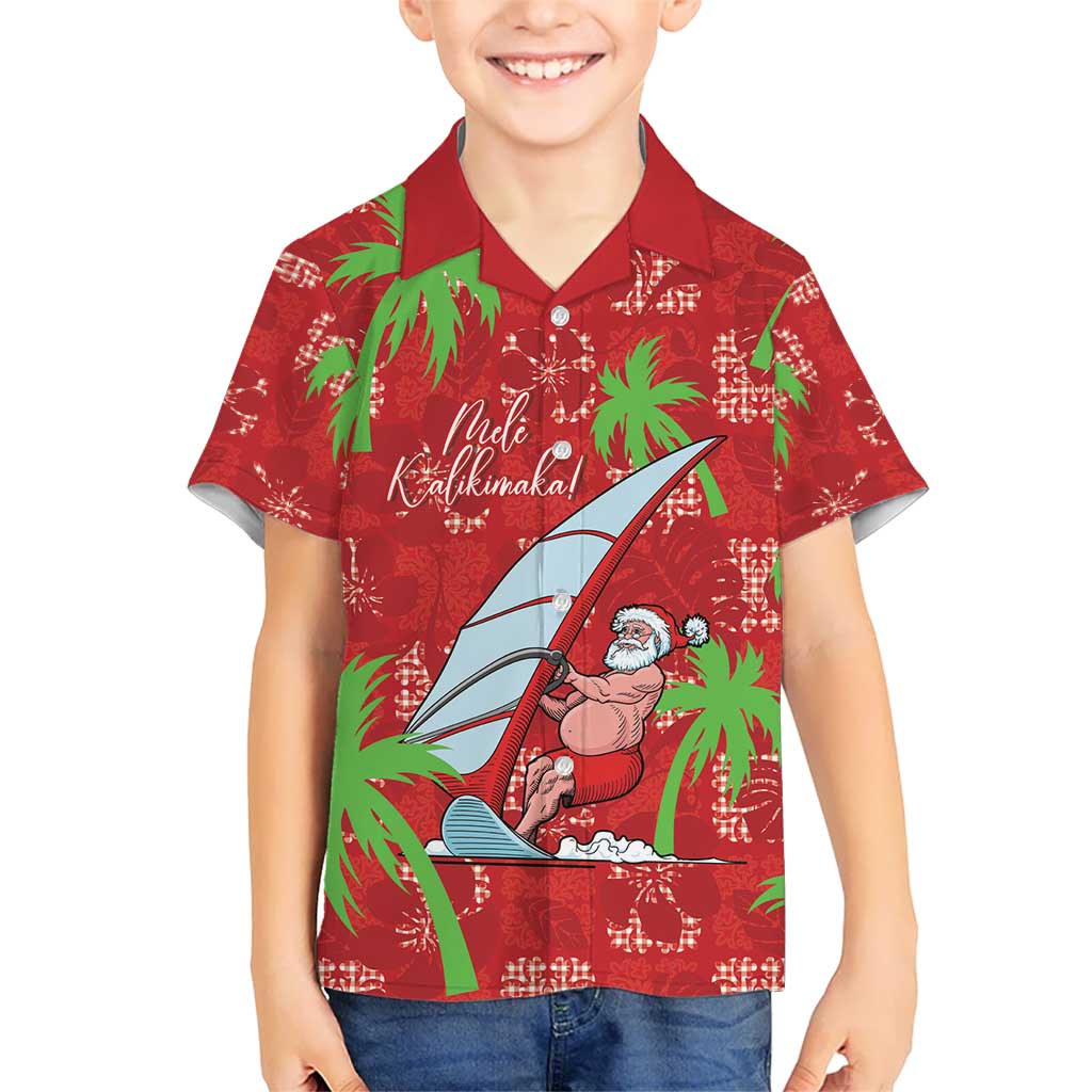 Aloha Hawaii Christmas Kid Hawaiian Shirt Mele Kalikimaka Windsurfing Santa Palaka Quilt Motifs - Polynesian Pride