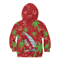 Aloha Hawaii Christmas Kid Hoodie Mele Kalikimaka Windsurfing Santa Palaka Quilt Motifs - Polynesian Pride