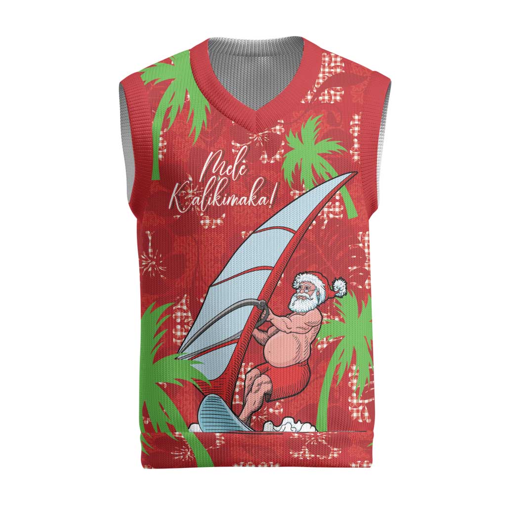 Aloha Hawaii Christmas Knitted V-Neck Vest Mele Kalikimaka Windsurfing Santa Palaka Quilt Motifs - Polynesian Pride