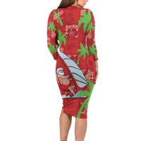 Aloha Hawaii Christmas Long Sleeve Bodycon Dress Mele Kalikimaka Windsurfing Santa Palaka Quilt Motifs - Polynesian Pride