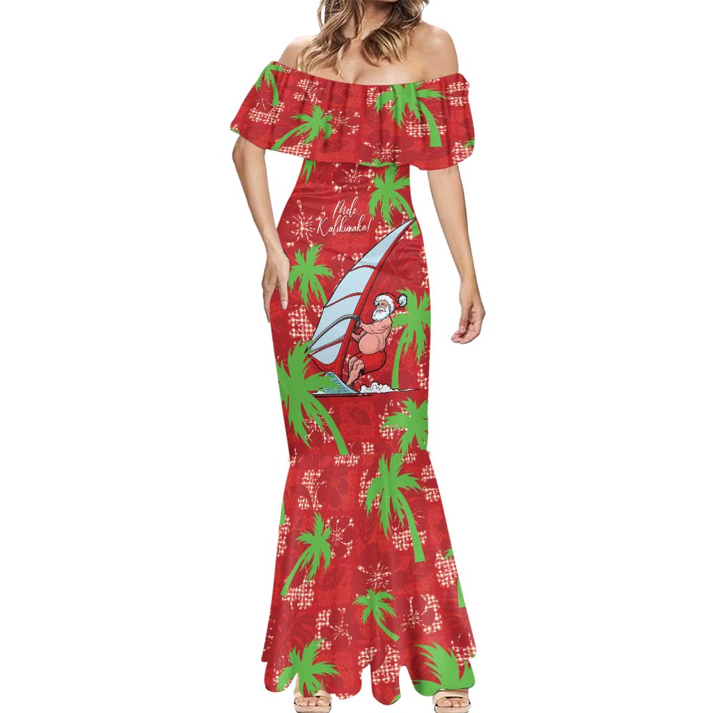 Aloha Hawaii Christmas Mermaid Dress Mele Kalikimaka Windsurfing Santa Palaka Quilt Motifs - Polynesian Pride
