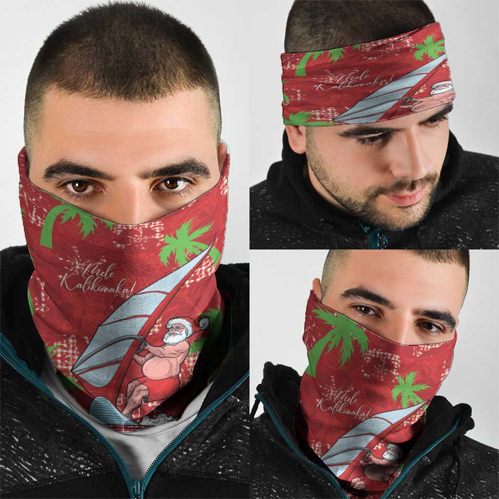 Aloha Hawaii Christmas Neck Gaiter Mele Kalikimaka Windsurfing Santa Palaka Quilt Motifs - Polynesian Pride