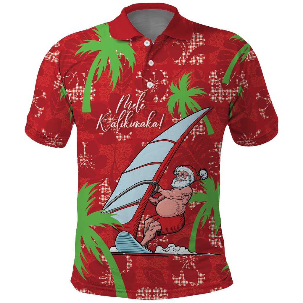 Aloha Hawaii Christmas Polo Shirt Mele Kalikimaka Windsurfing Santa Palaka Quilt Motifs - Polynesian Pride