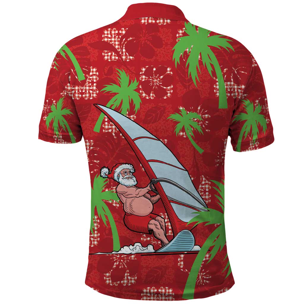 Aloha Hawaii Christmas Polo Shirt Mele Kalikimaka Windsurfing Santa Palaka Quilt Motifs - Polynesian Pride