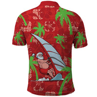 Aloha Hawaii Christmas Polo Shirt Mele Kalikimaka Windsurfing Santa Palaka Quilt Motifs - Polynesian Pride