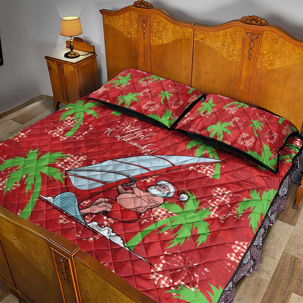 Aloha Hawaii Christmas Quilt Bed Set Mele Kalikimaka Windsurfing Santa Palaka Quilt Motifs - Polynesian Pride