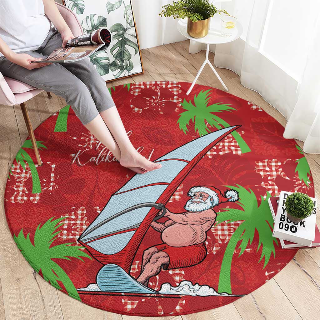 Aloha Hawaii Christmas Round Carpet Mele Kalikimaka Windsurfing Santa Palaka Quilt Motifs - Polynesian Pride