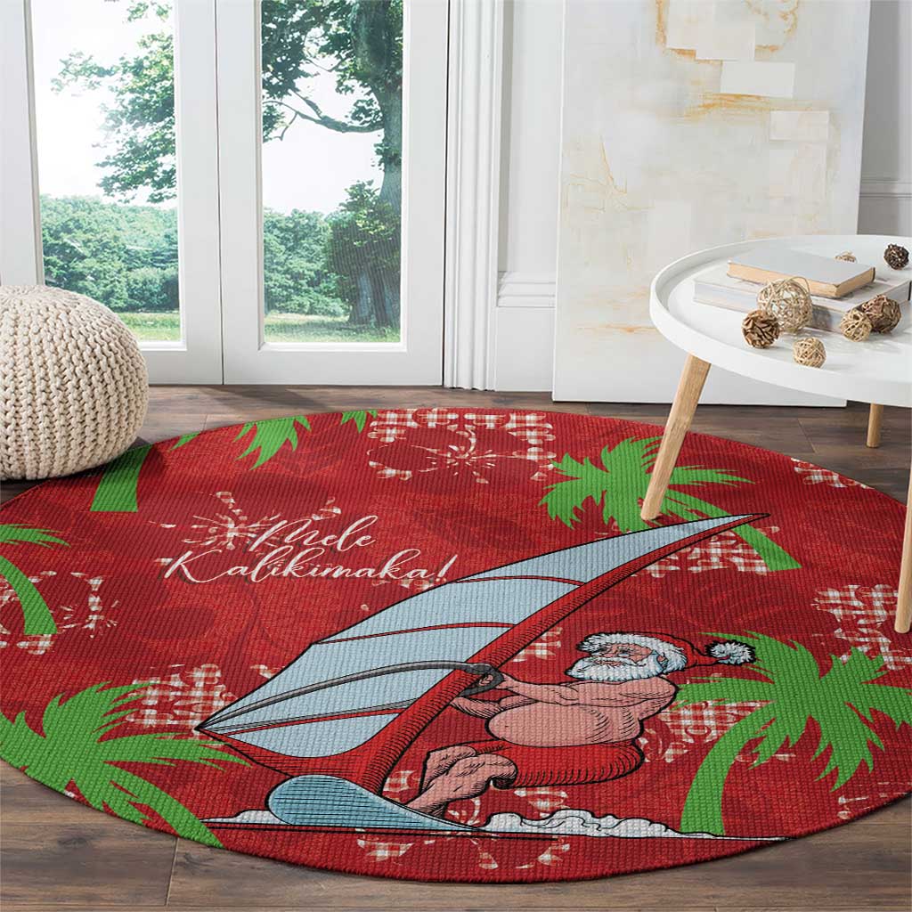 Aloha Hawaii Christmas Round Carpet Mele Kalikimaka Windsurfing Santa Palaka Quilt Motifs - Polynesian Pride