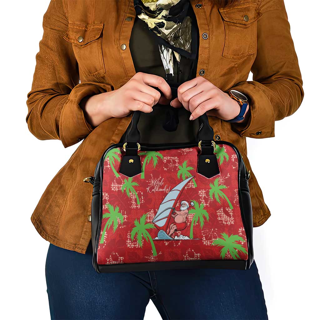 Aloha Hawaii Christmas Shoulder Handbag Mele Kalikimaka Windsurfing Santa Palaka Quilt Motifs - Polynesian Pride