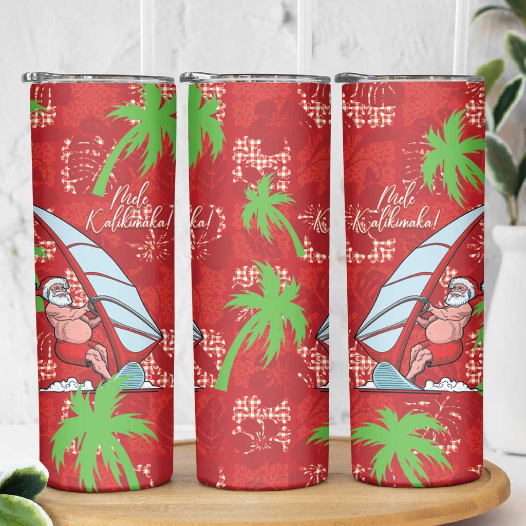 Aloha Hawaii Christmas Skinny Tumbler Mele Kalikimaka Windsurfing Santa Palaka Quilt Motifs - Polynesian Pride