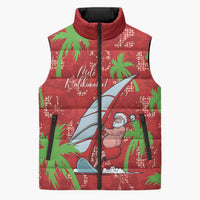 Aloha Hawaii Christmas Sleeveless Puffer Jacket Mele Kalikimaka Windsurfing Santa Palaka Quilt Motifs - Polynesian Pride