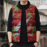 Aloha Hawaii Christmas Sleeveless Puffer Jacket Mele Kalikimaka Windsurfing Santa Palaka Quilt Motifs - Polynesian Pride