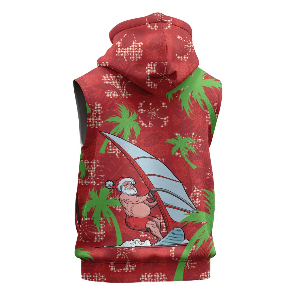 Aloha Hawaii Christmas Sleeveless Zip Hoodie Mele Kalikimaka Windsurfing Santa Palaka Quilt Motifs LT14 - Polynesian Pride