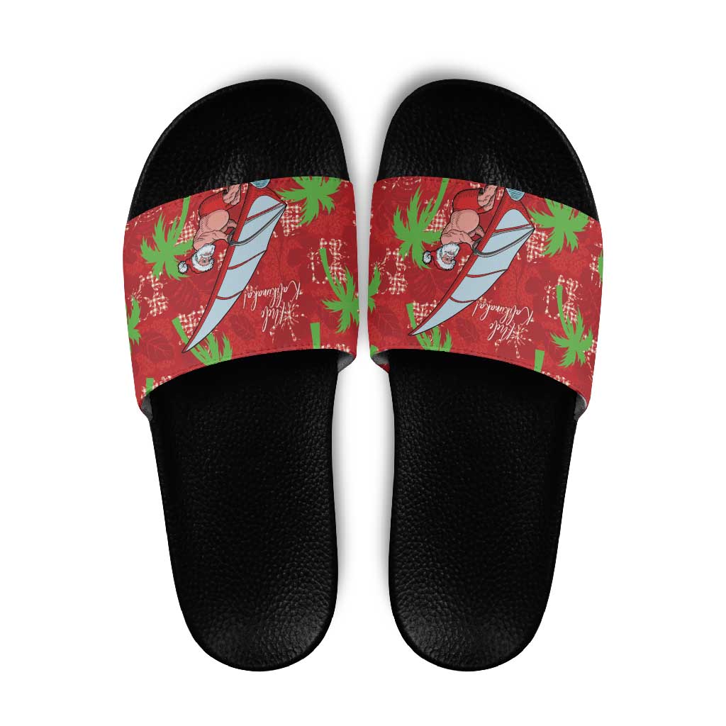 Aloha Hawaii Christmas Slide Sandals Mele Kalikimaka Windsurfing Santa Palaka Quilt Motifs - Polynesian Pride