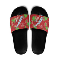 Aloha Hawaii Christmas Slide Sandals Mele Kalikimaka Windsurfing Santa Palaka Quilt Motifs - Polynesian Pride