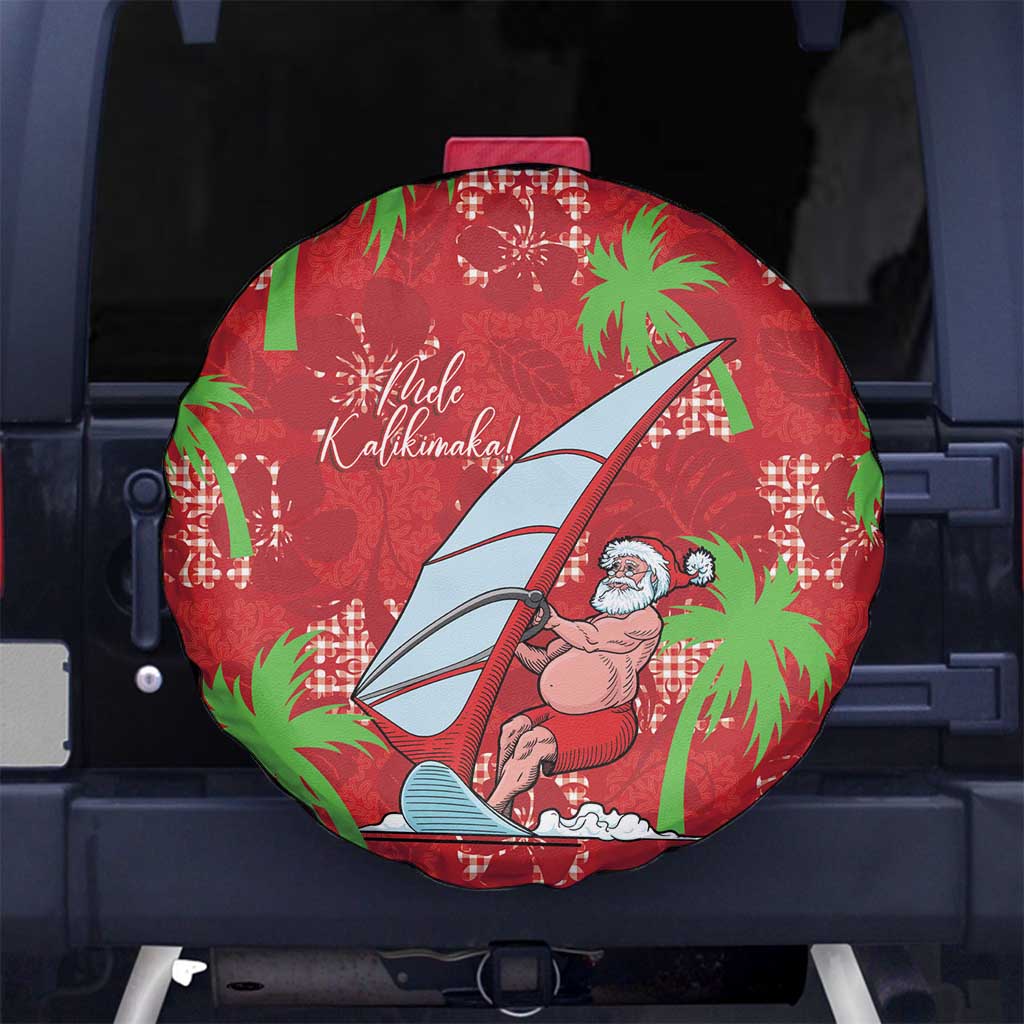 Aloha Hawaii Christmas Spare Tire Cover Mele Kalikimaka Windsurfing Santa Palaka Quilt Motifs - Polynesian Pride